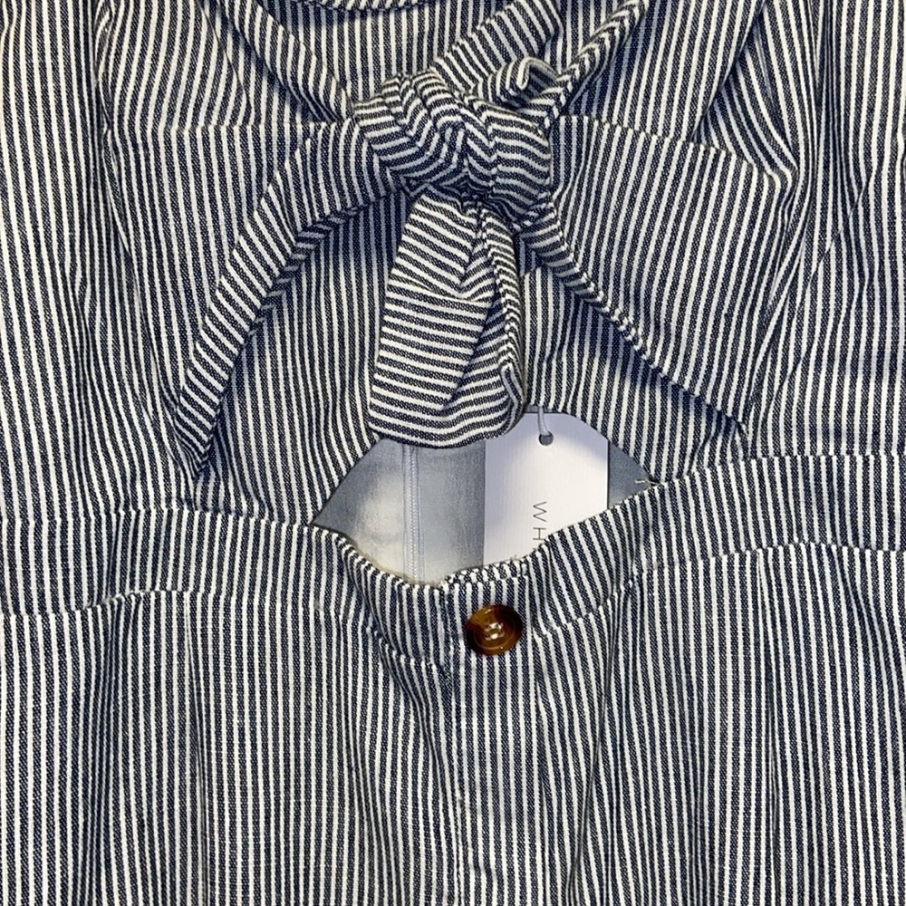 White Closet Navy White Ticking Sweetheart Neckline Nautical Midi Sundress - Picture 3 of 11